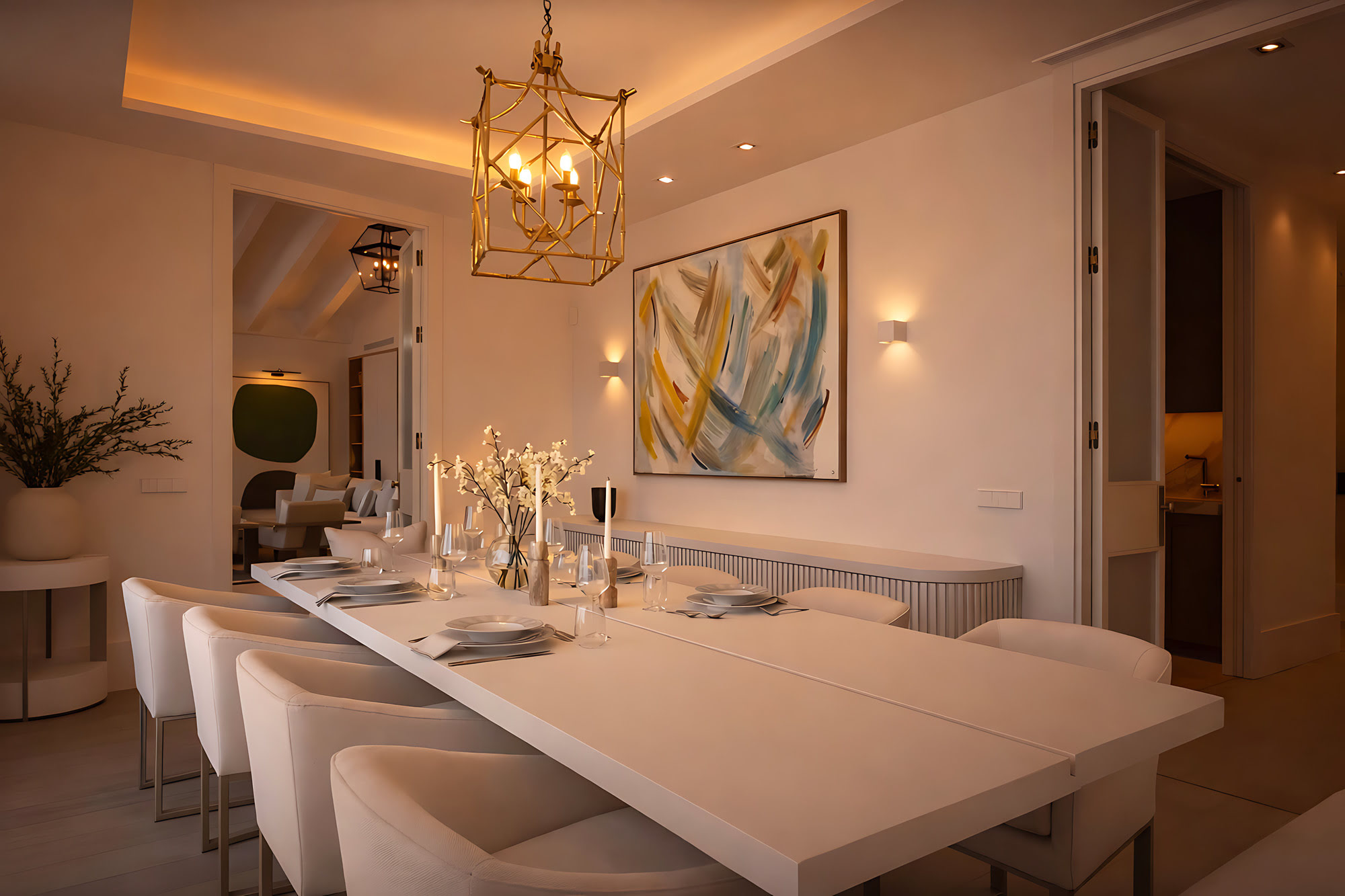 Bathroom vanity with freestanding tub and refined stone finishes at Villa Adriana in Nueva Andalucía