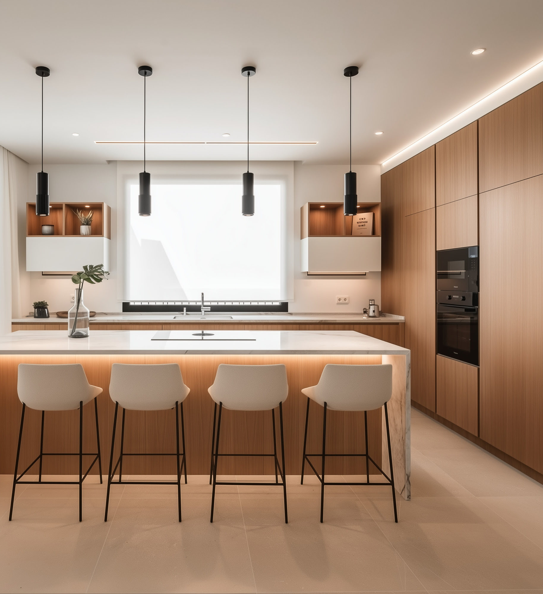 Open kitchen with large island and minimalist design