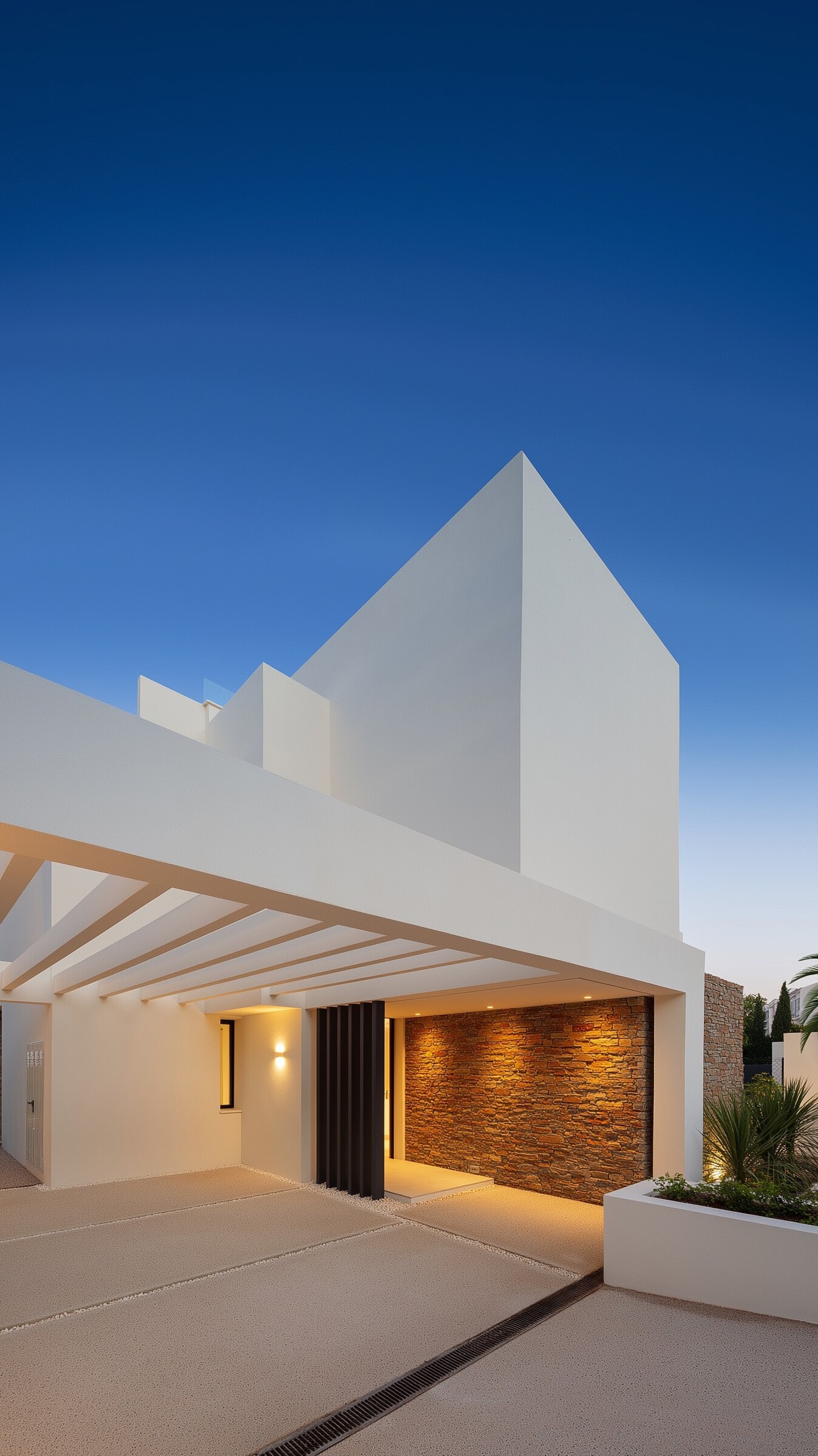 Vertical arrival sequence at BELFRY emphasizing the architectural canopy and illuminated entrance threshold