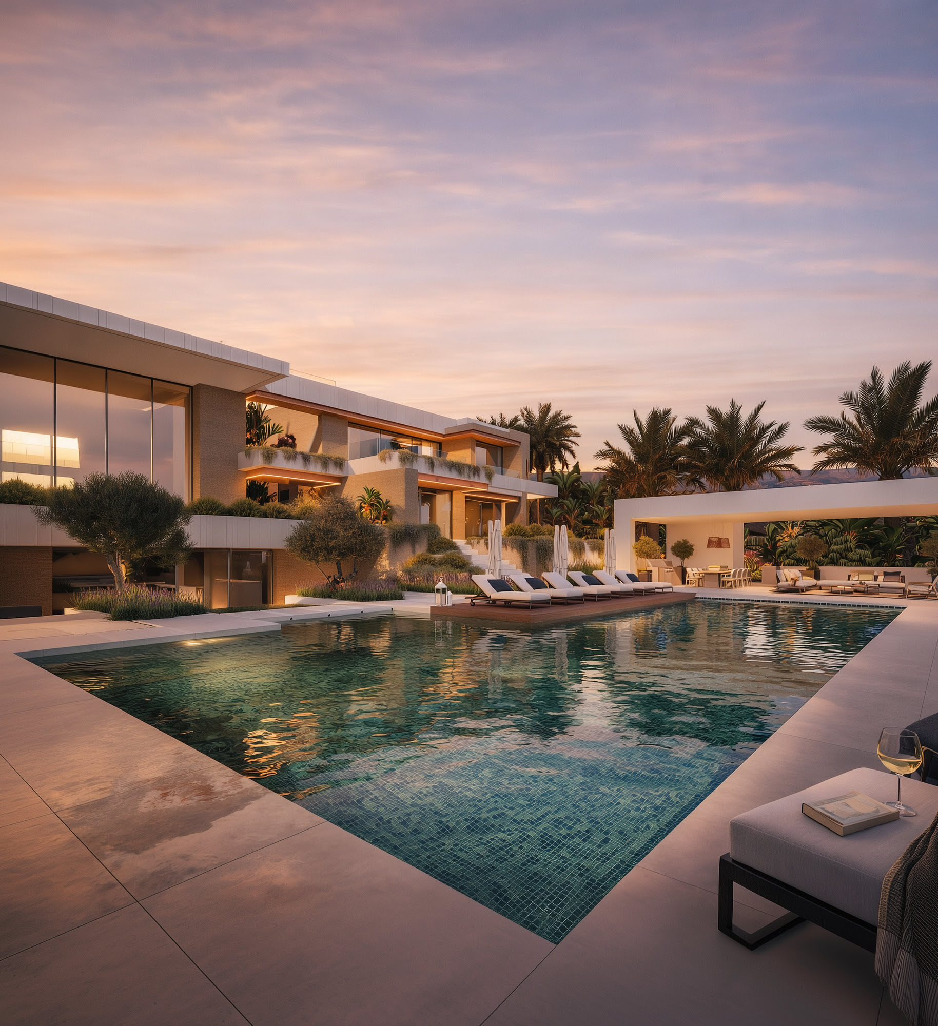 Villa FX poolside and exterior leisure area with natural stone and coastal elegance