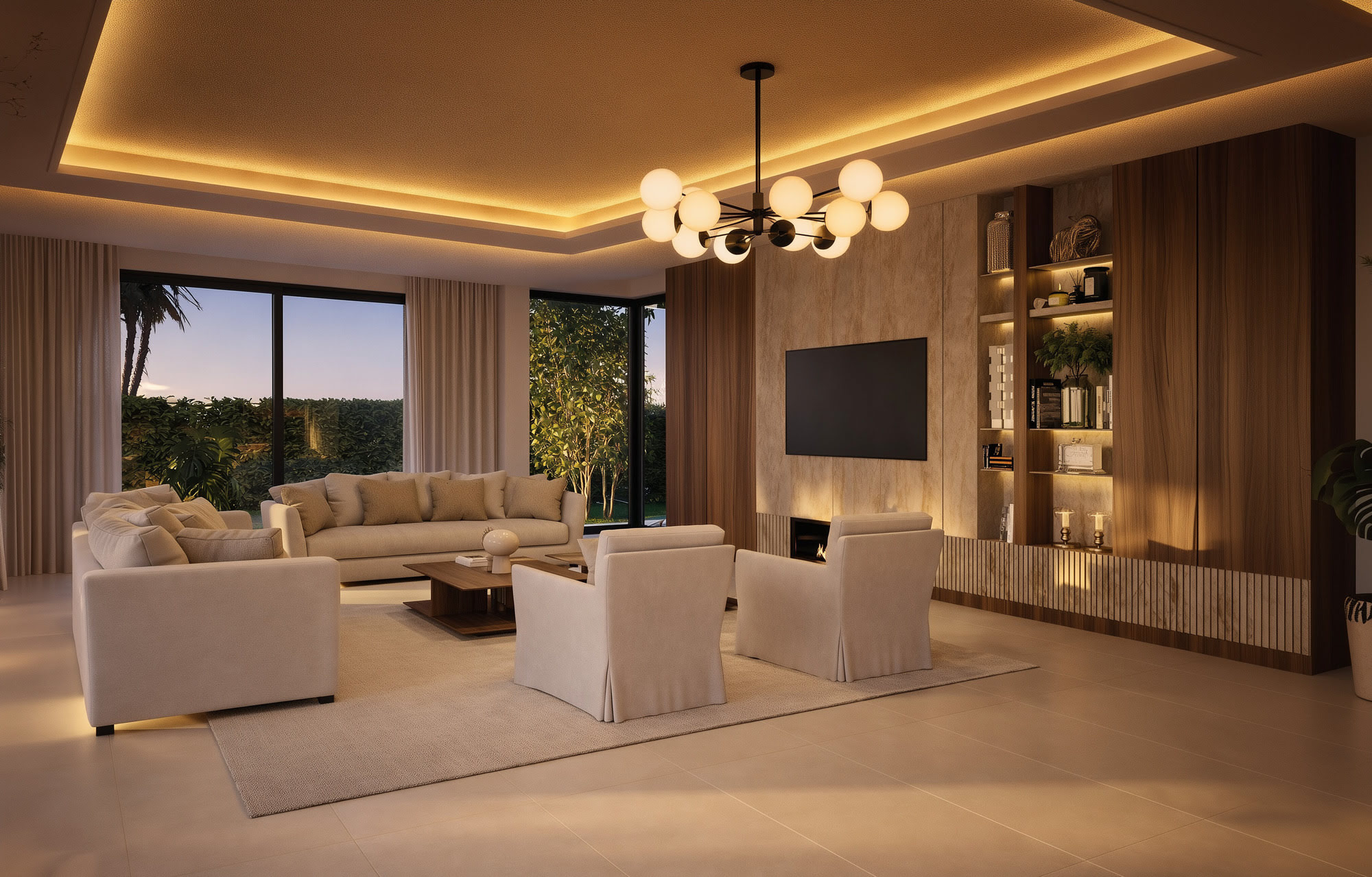 Open-plan interior at Guadalmina 18 with dining area, lounge and integrated kitchen defined by refined contemporary finishes