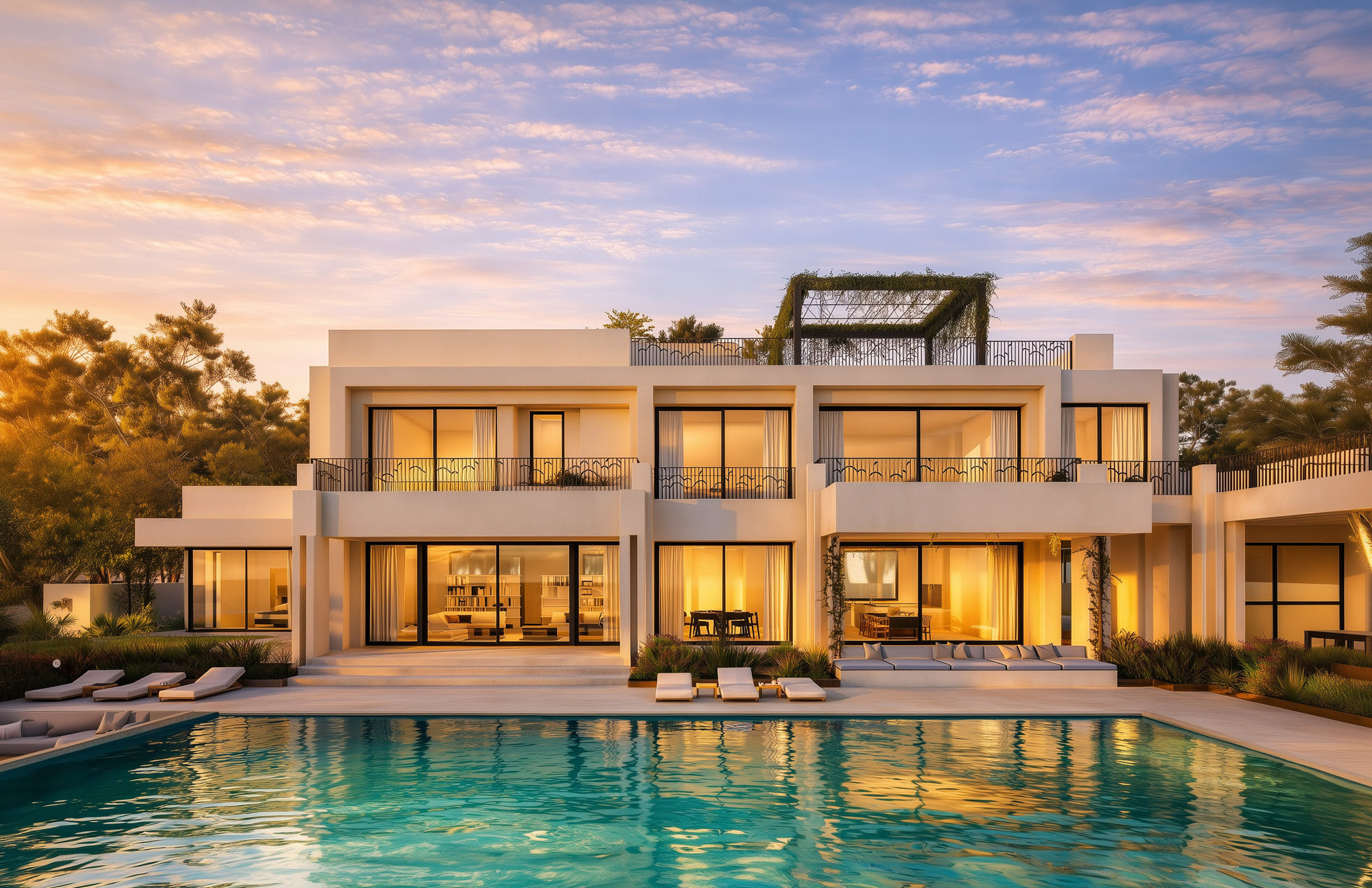 CASASOLA – elegant white villa with symmetrical design and beachfront garden