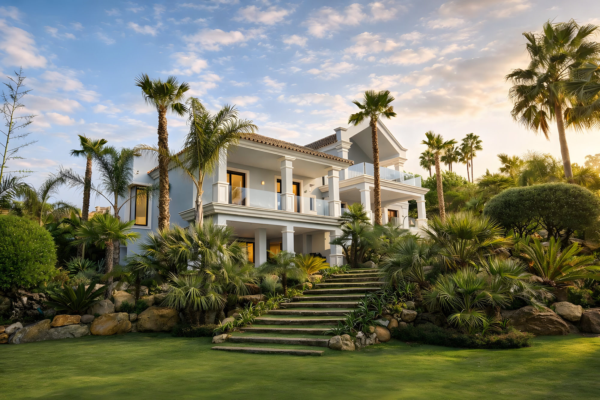 TANYA – grand villa surrounded by palm trees and Mediterranean landscape