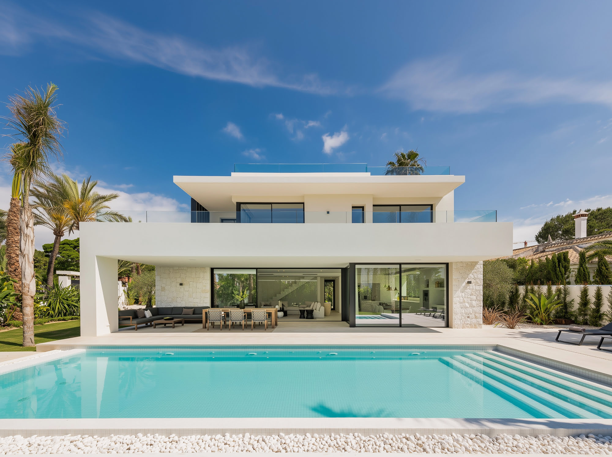 VIDA DEL MAR – luminous white villa with symmetric design and pool